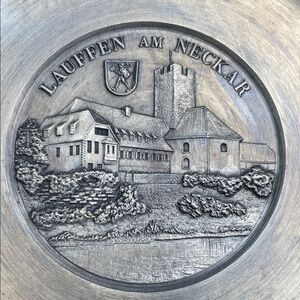 VTG German town Laufen am Neckar Decorative Pewter Plate - Silver Finish